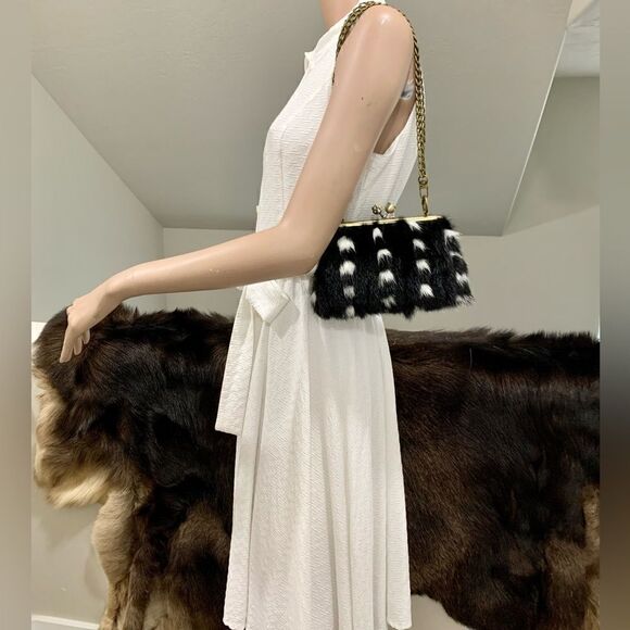 Handmade Real Mink Fur Cute "Cat Paw" Kisslock Wristlet/Shoulder Bag/Crossbody - Picture 4 of 15